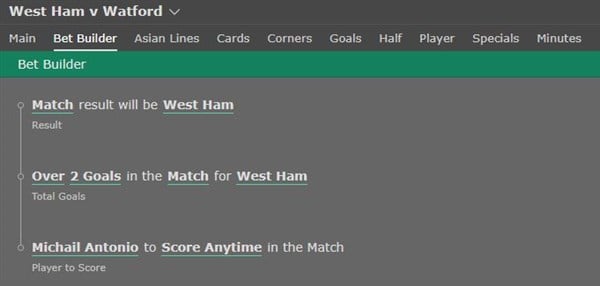 West Ham vs Norwich Bet Builder